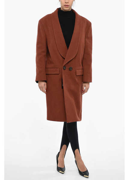 Paltoane DSQUARED2 Double Breasted Drop Shoulder Coat With Half-Belt Orange Femei (BM 12457401) 4