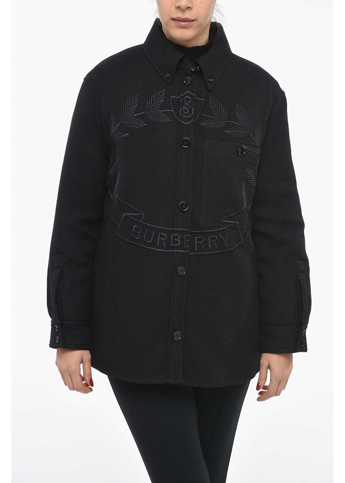 Burberry Padded Virgin Wool Overshirt With Embroideries Black