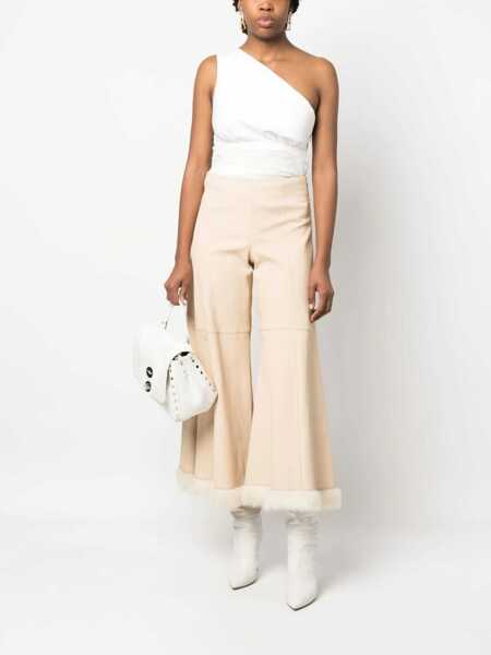 Pantaloni casual BY MALENE BIRGER Leather Muriell Cut-Out Pants With Fur On The Hem Brown Femei (BM 12457416) 2