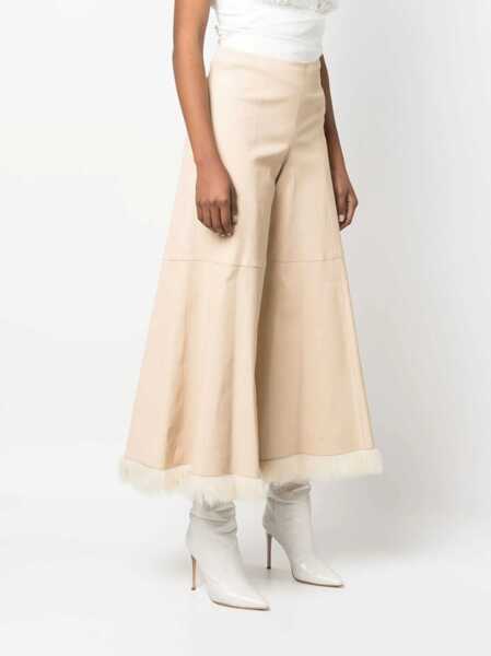 Pantaloni casual BY MALENE BIRGER Leather Muriell Cut-Out Pants With Fur On The Hem Brown Femei (BM 12457416) 3