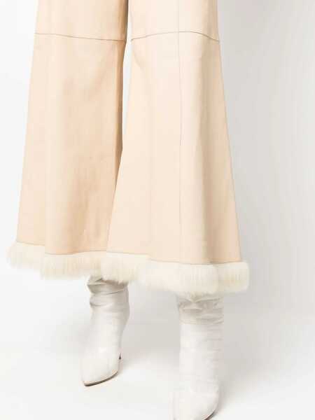 Pantaloni casual BY MALENE BIRGER Leather Muriell Cut-Out Pants With Fur On The Hem Brown Femei (BM 12457416) 5