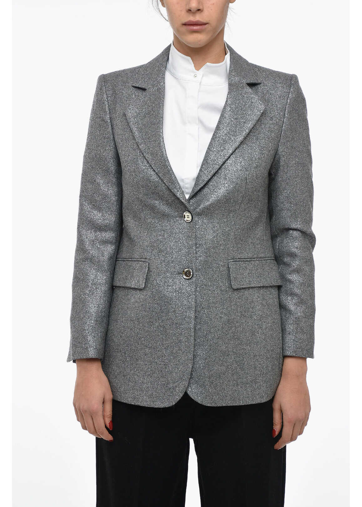 RODEBJER Lined Single Breasted Lurex Blend Rodebjer Violante Blazer Gray
