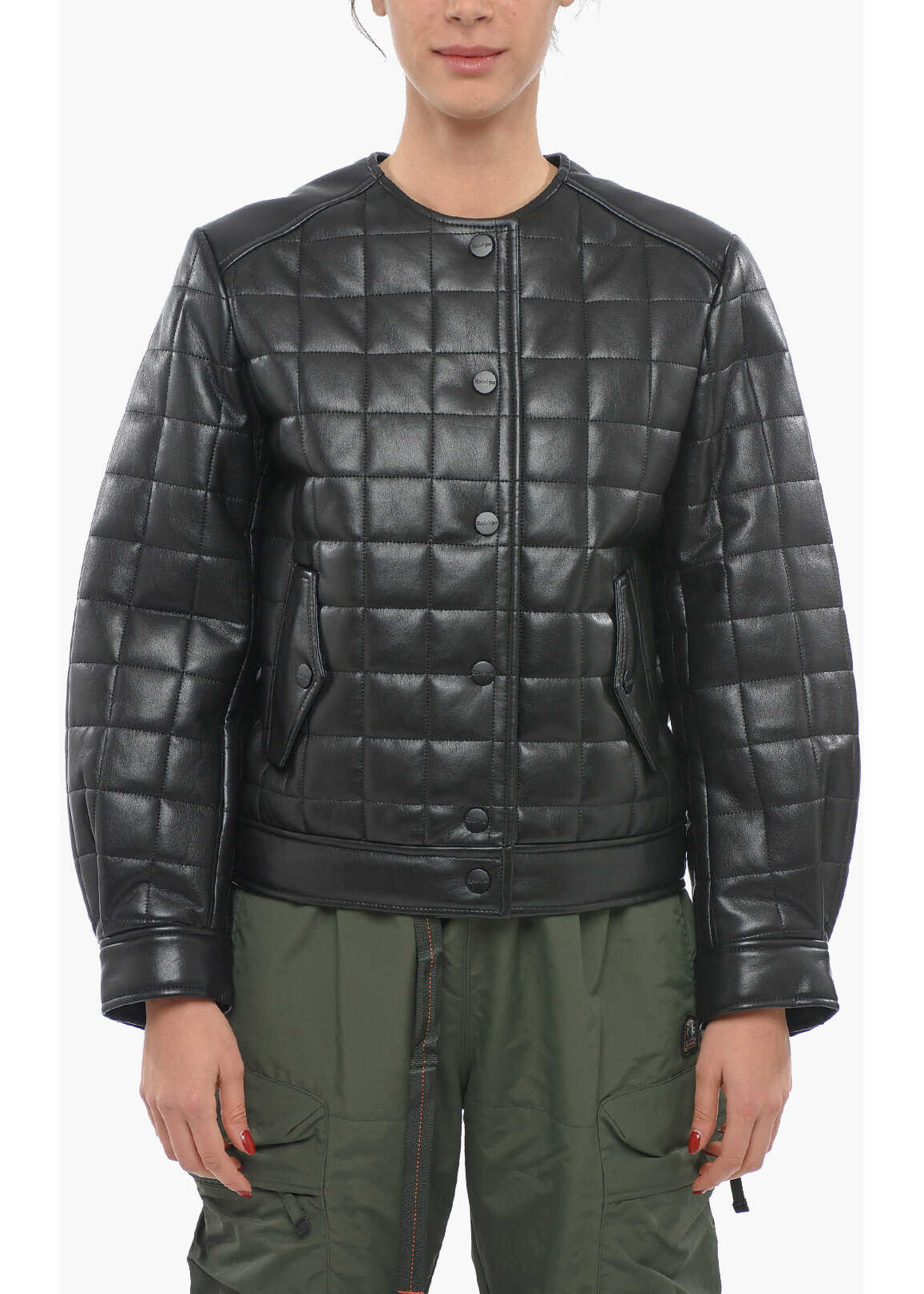 RODEBJER Recycled Leather Quilted Bomber Black