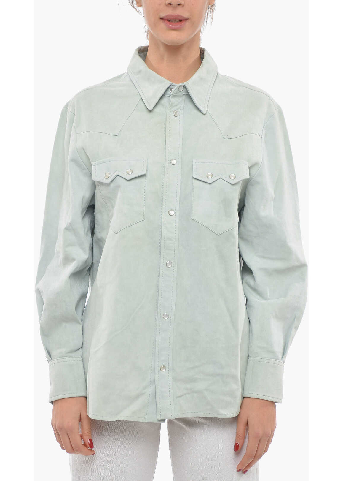 WASHINGTON DEE CEE Rodeo Wear Suede Shirt With Double Breast Pocket Light Blue