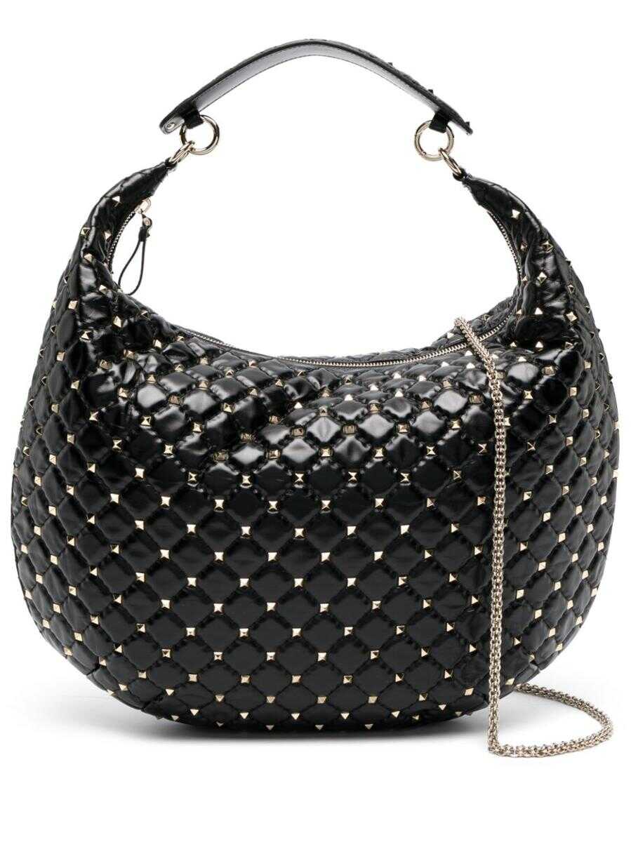 Valentino Garavani VALENTINO GARAVANI Rockstud Spike leather hobo bag BLACK