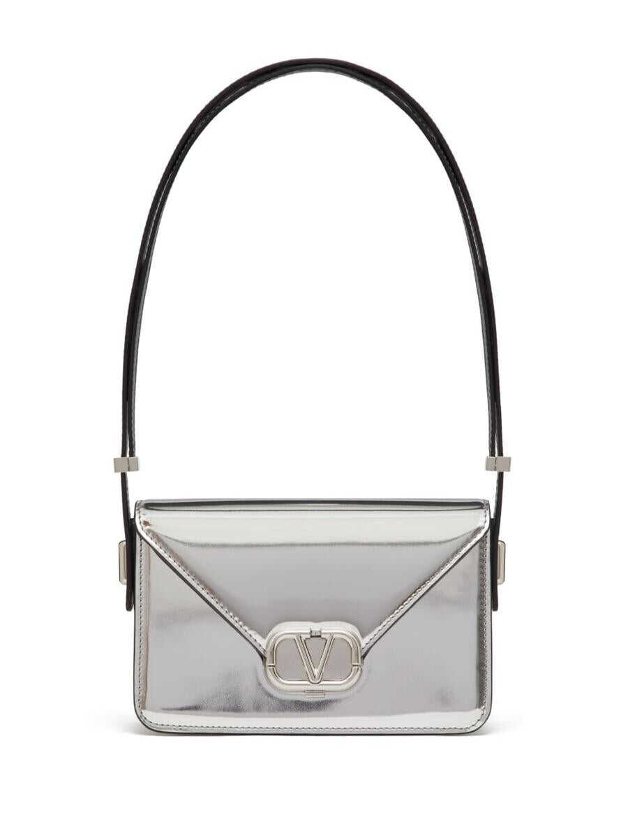 Valentino Garavani VALENTINO GARAVANI Letter Bag mirrored leather shoulder bag SILVER