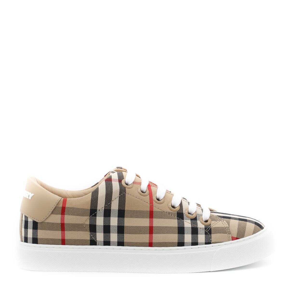 Burberry BURBERRY ARCHIVE BEIGE CANVAS AND LEATHER SNEAKERS BEIGE