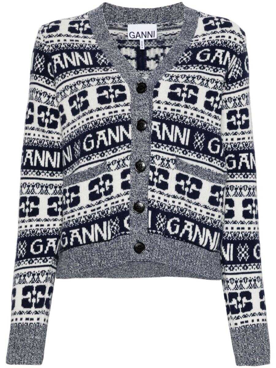Poze Ganni GANNI Logo wool cardigan GREY b-mall.ro 
