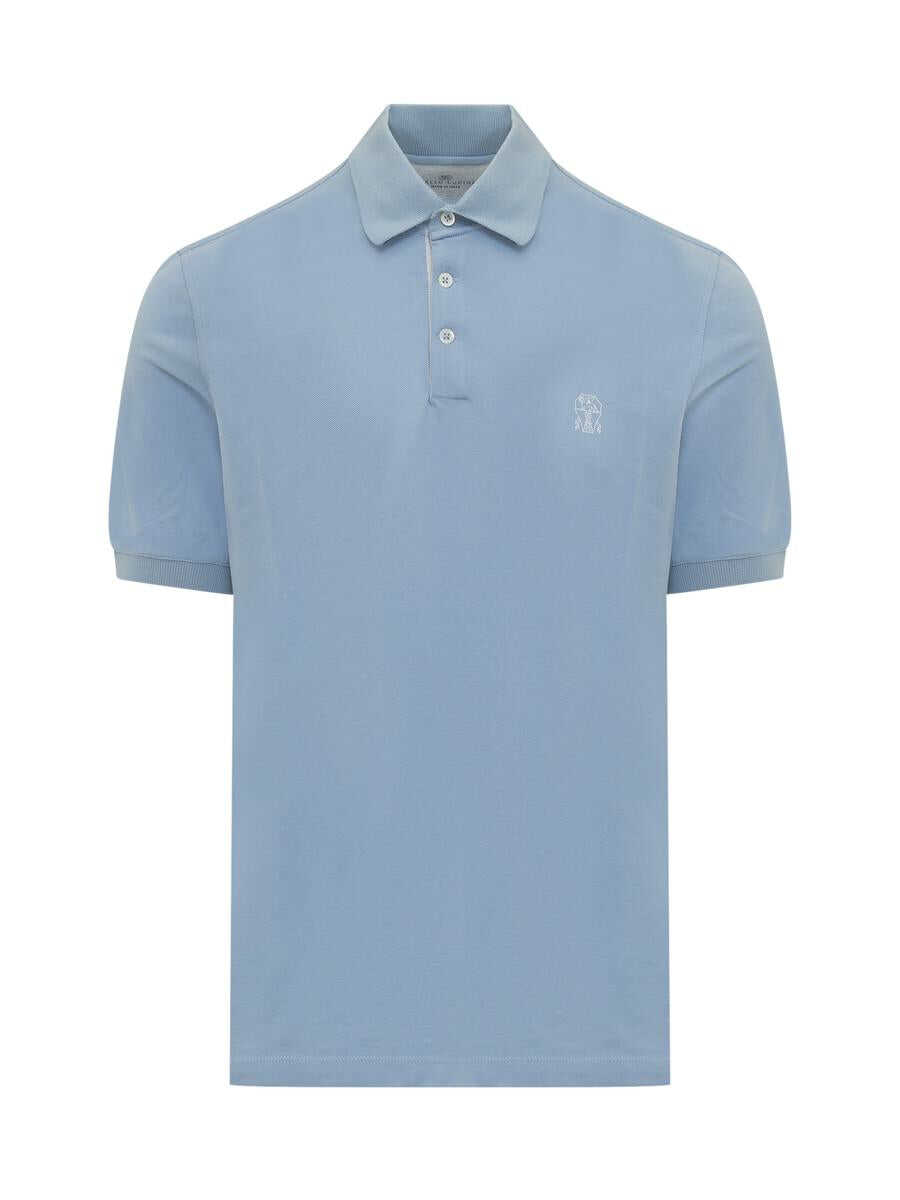 Brunello Cucinelli BRUNELLO CUCINELLI Cotton Piquet Polo with Logo BLUE