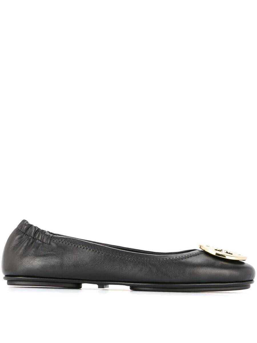 Tory Burch Minnie Flat shoes in Black Leather with Logo BLACK
