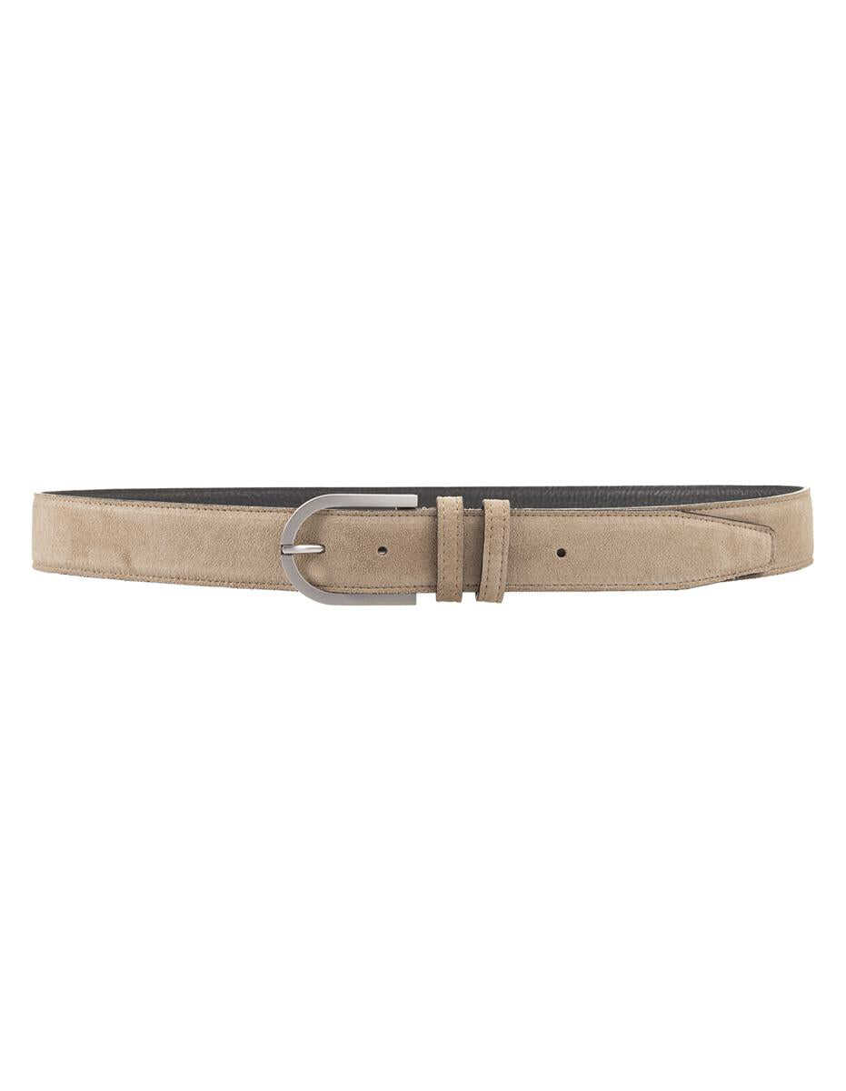 KITON KITON Beige Suede Belt With Silver Buckle BROWN