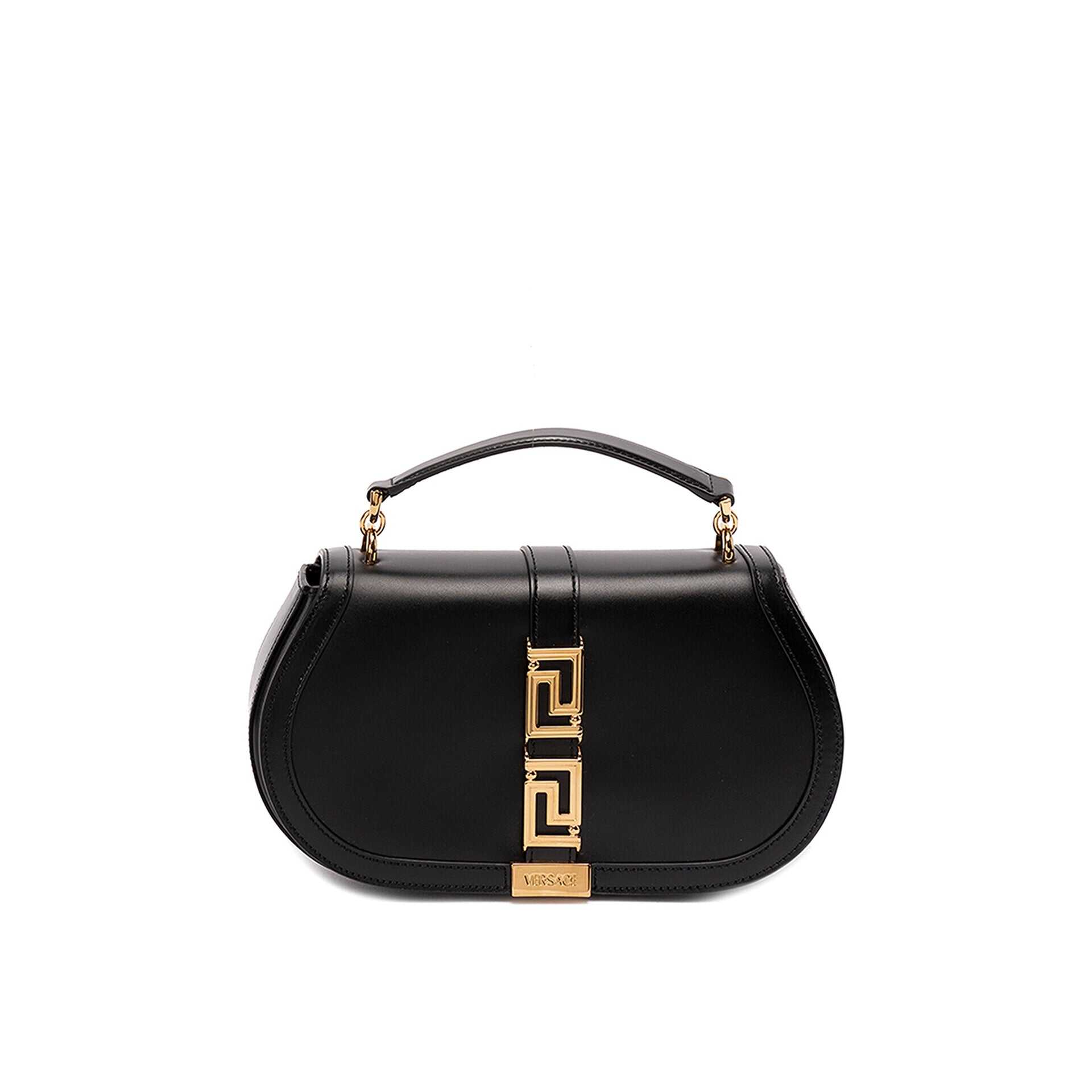 Versace Versace Leather Greca Goddess Handle Bag Black