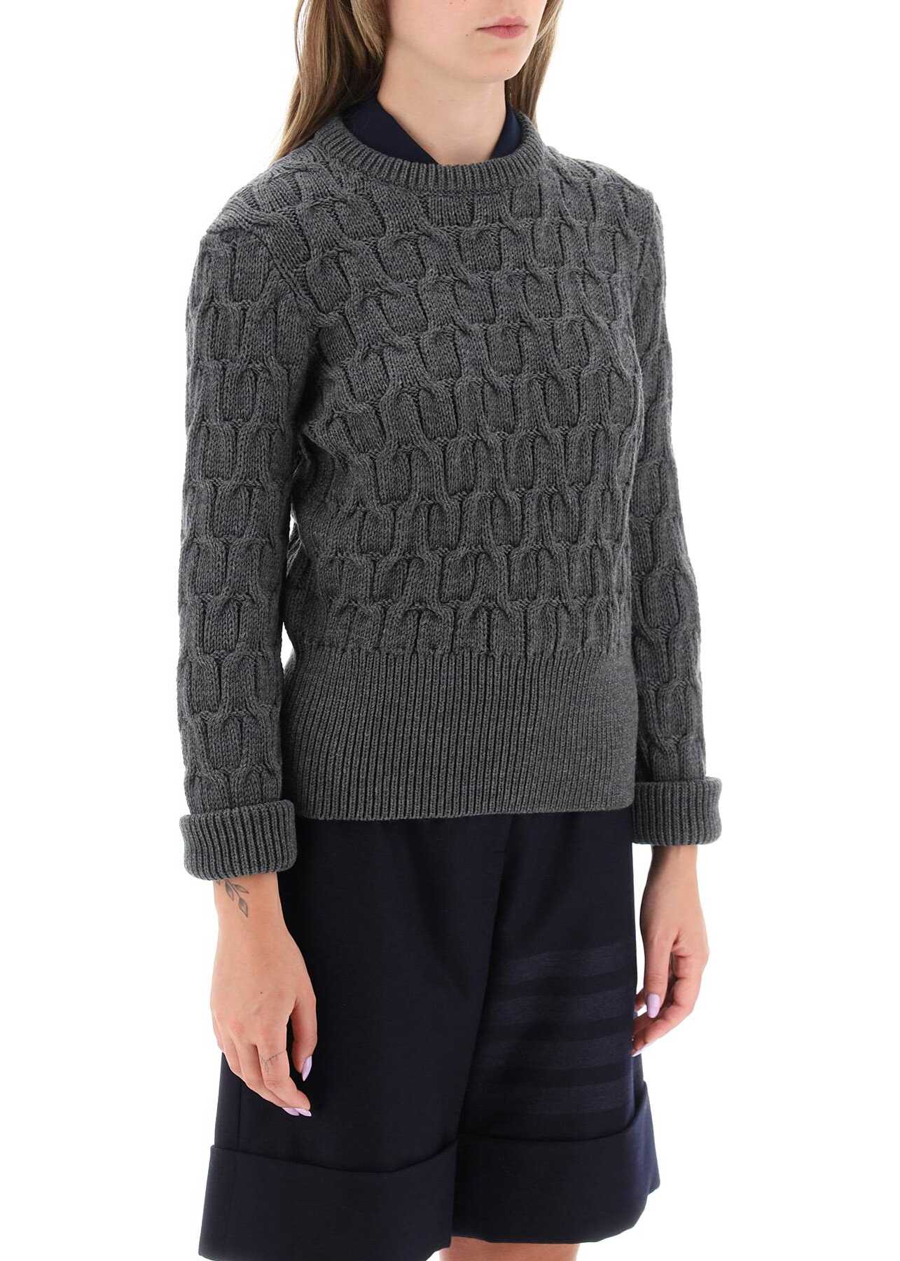 Thom Browne Sweater In Wool Cable Knit MED GREY