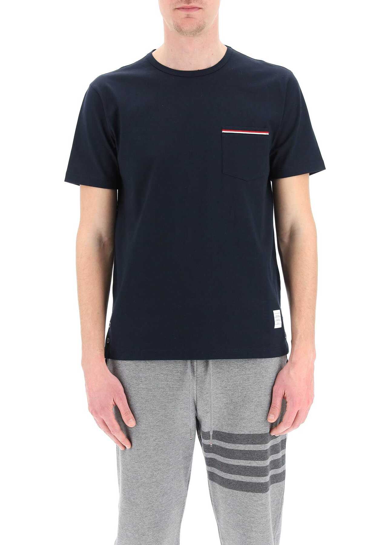 Thom Browne T-Shirt With Tricolor Pocket NAVY