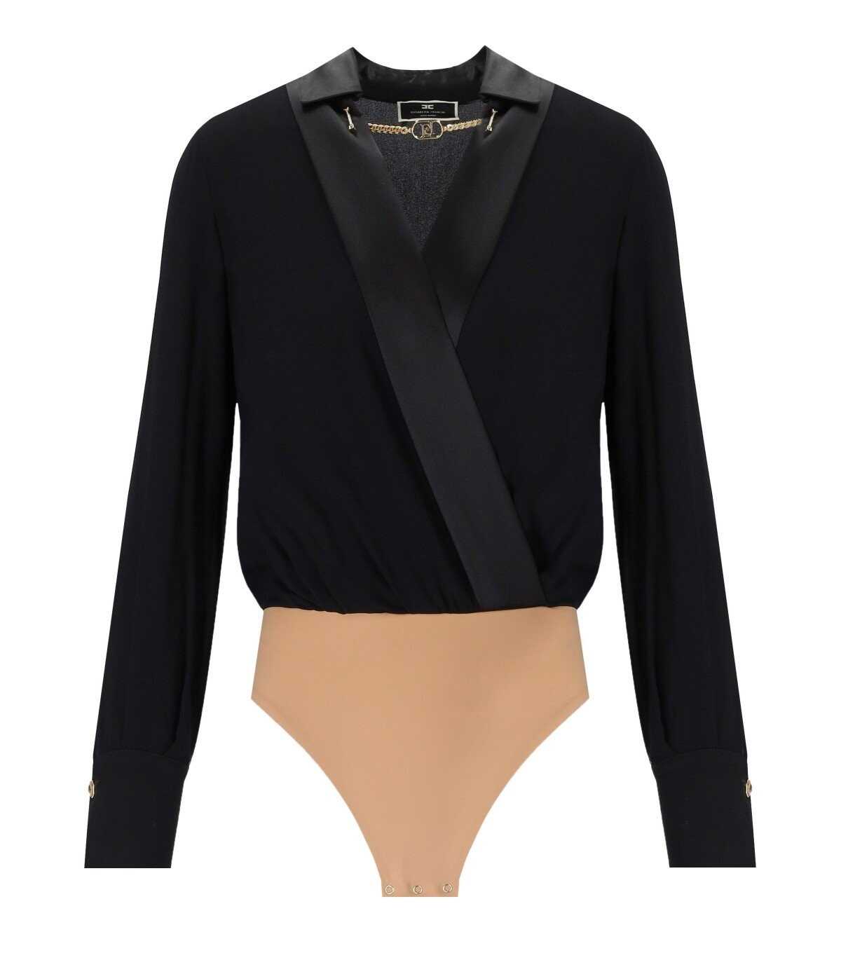 Elisabetta Franchi ELISABETTA FRANCHI BLACK CROSSED BODYSUIT SHIRT Black