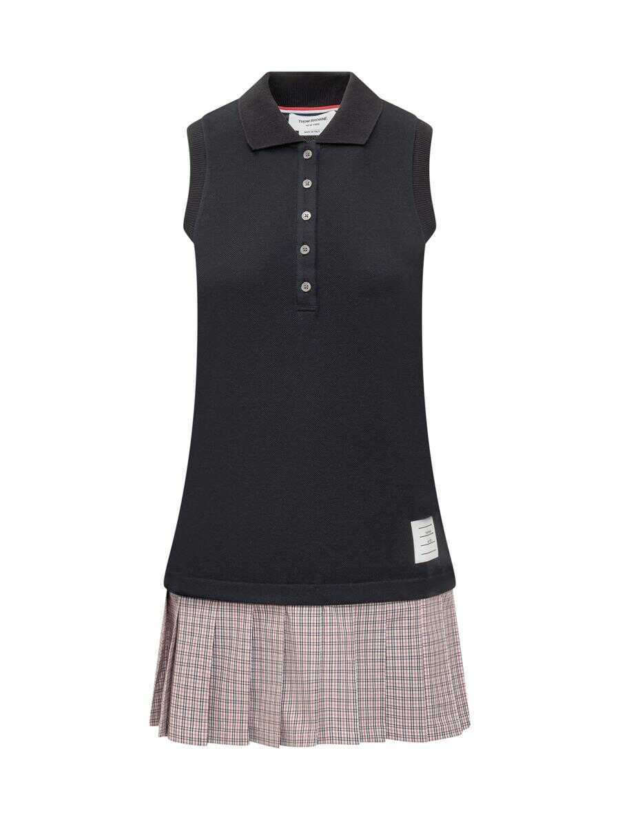 Thom Browne THOM BROWNE Pleated Polo Dress. BLUE