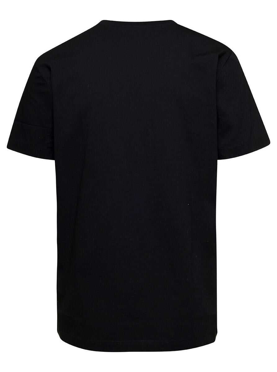Versace Black Crewneck T-Shirt with Contrasting Logo Lettering Print in Cotton Man BLACK
