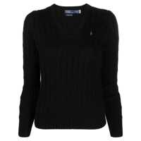 Tricouri Polo Polo Ralph Lauren Black V-Neck Sweater With Embroidered Femei