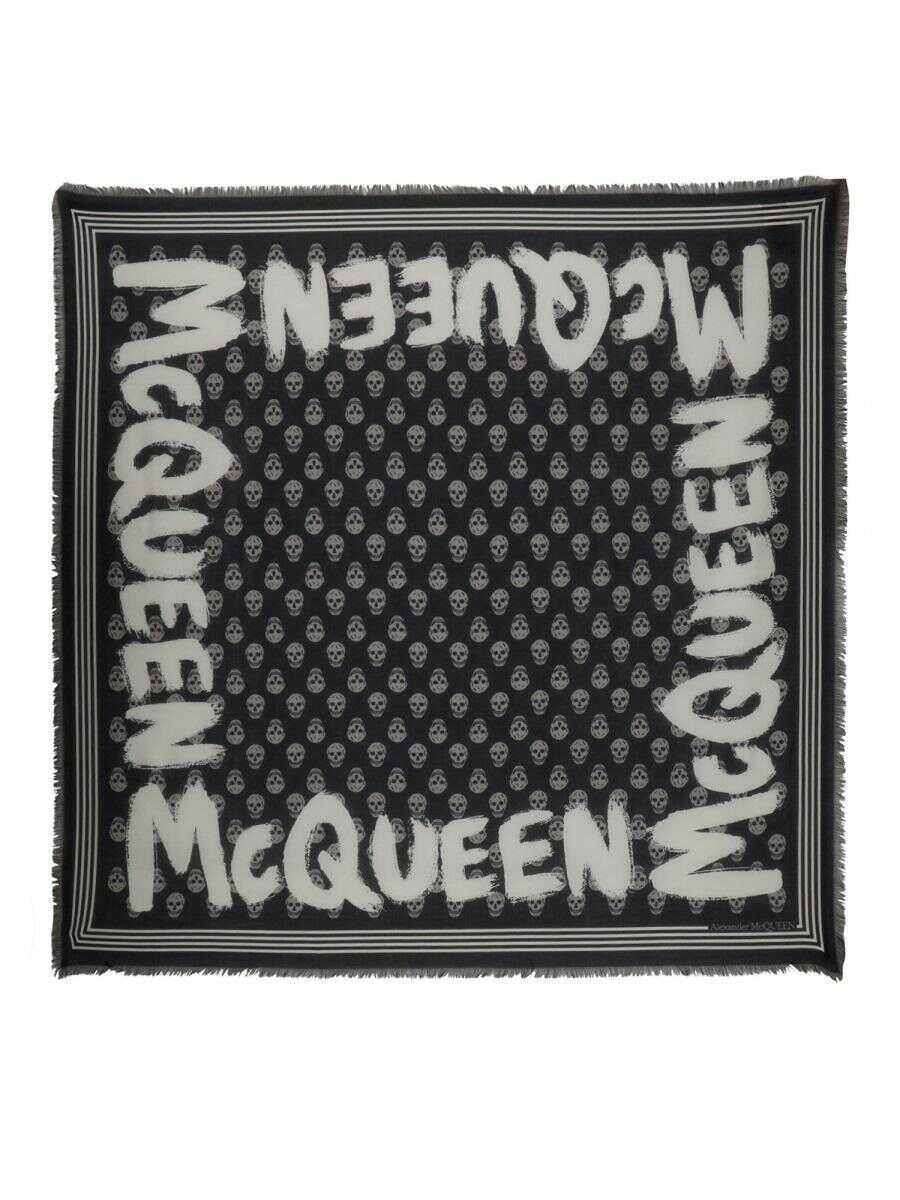 Alexander McQueen ALEXANDER MCQUEEN GRAFFITI BIKER SCARF BLACK