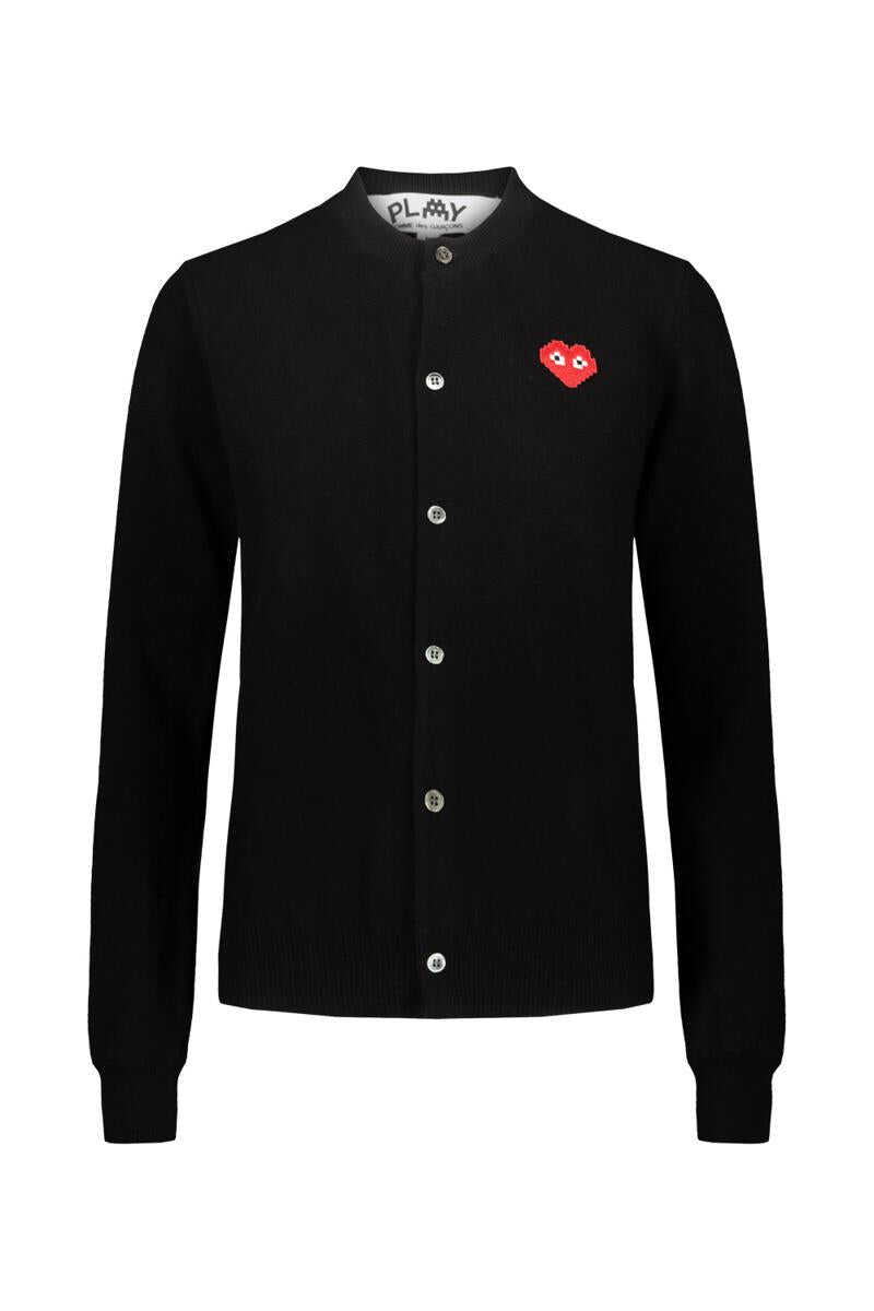 Comme des Garçons COMME DES GARÇONS PLAY BLACK CARDIGAN WITH RED PIXELATED HEART CLOTHING BLACK