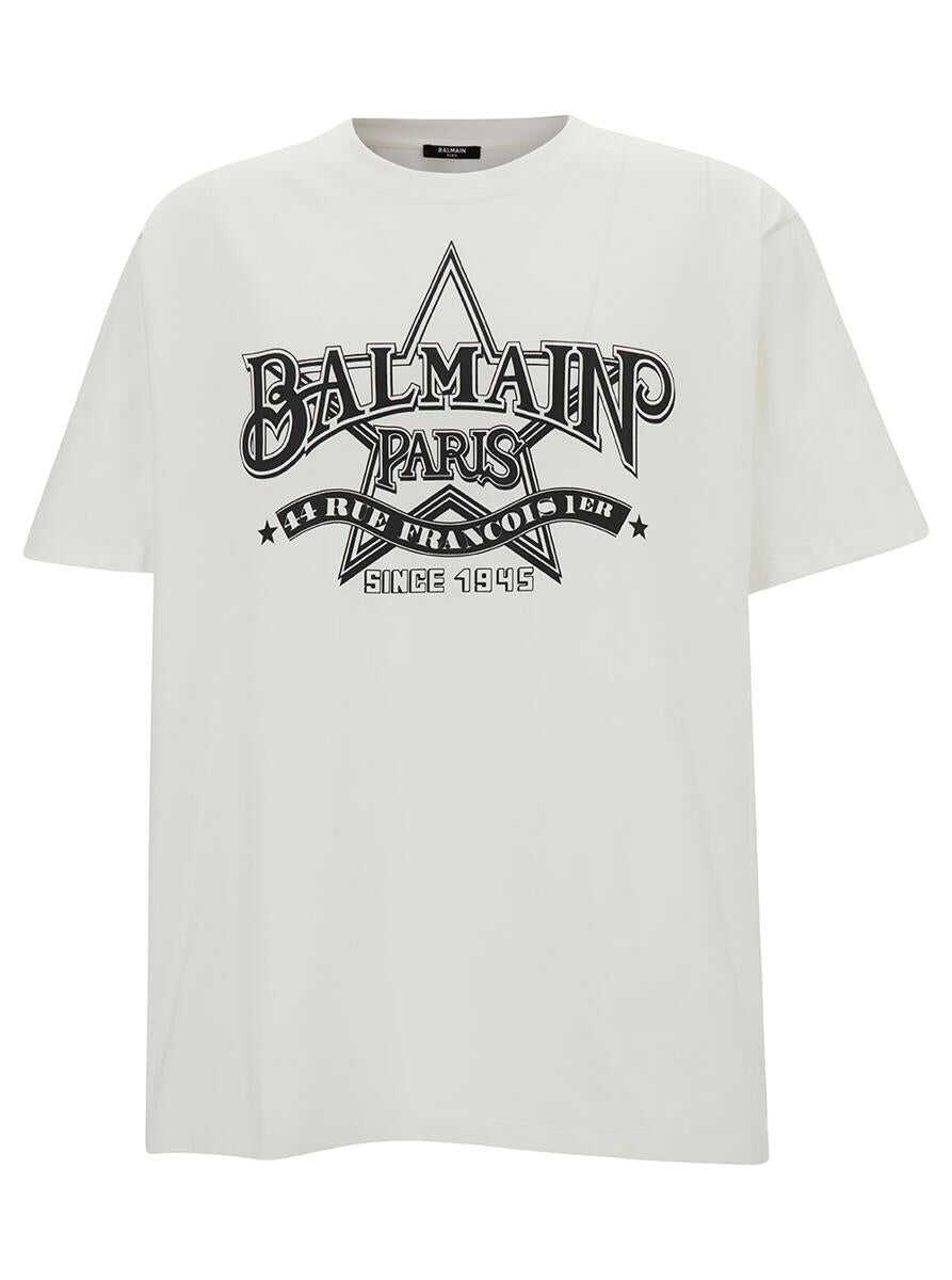 Balmain White T-Shirt with Star Graphic Print in Cotton Man WHITE