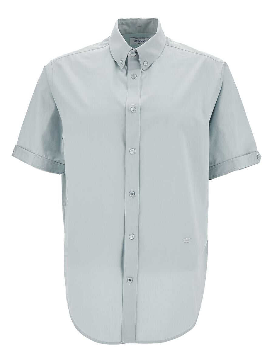 Off-White Light Blue Short Sleeve Shirt with Button-Down Collar in Cotton Man GREY