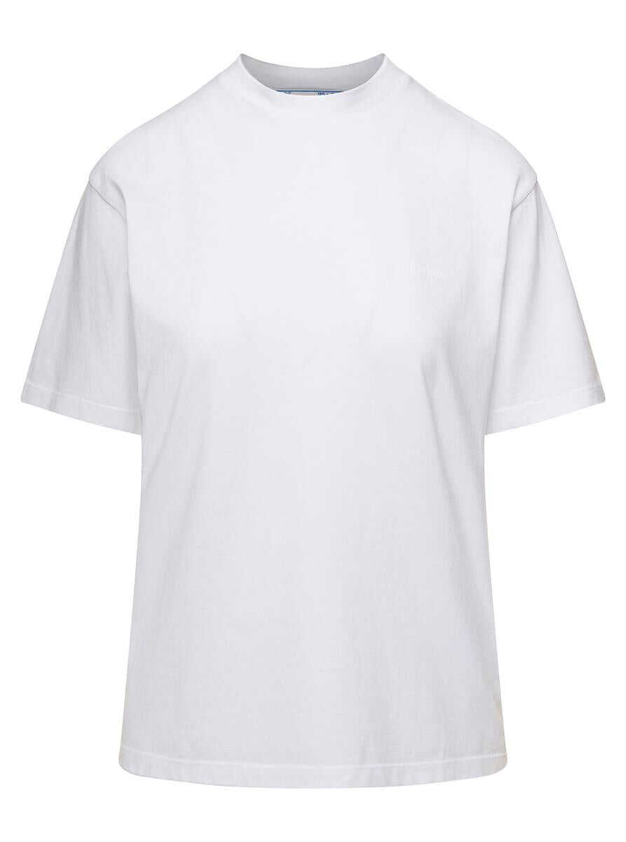 Off-White White Crewneck T-Shirt with Tonal Logo and Diag Print in Cotton Woman WHITE