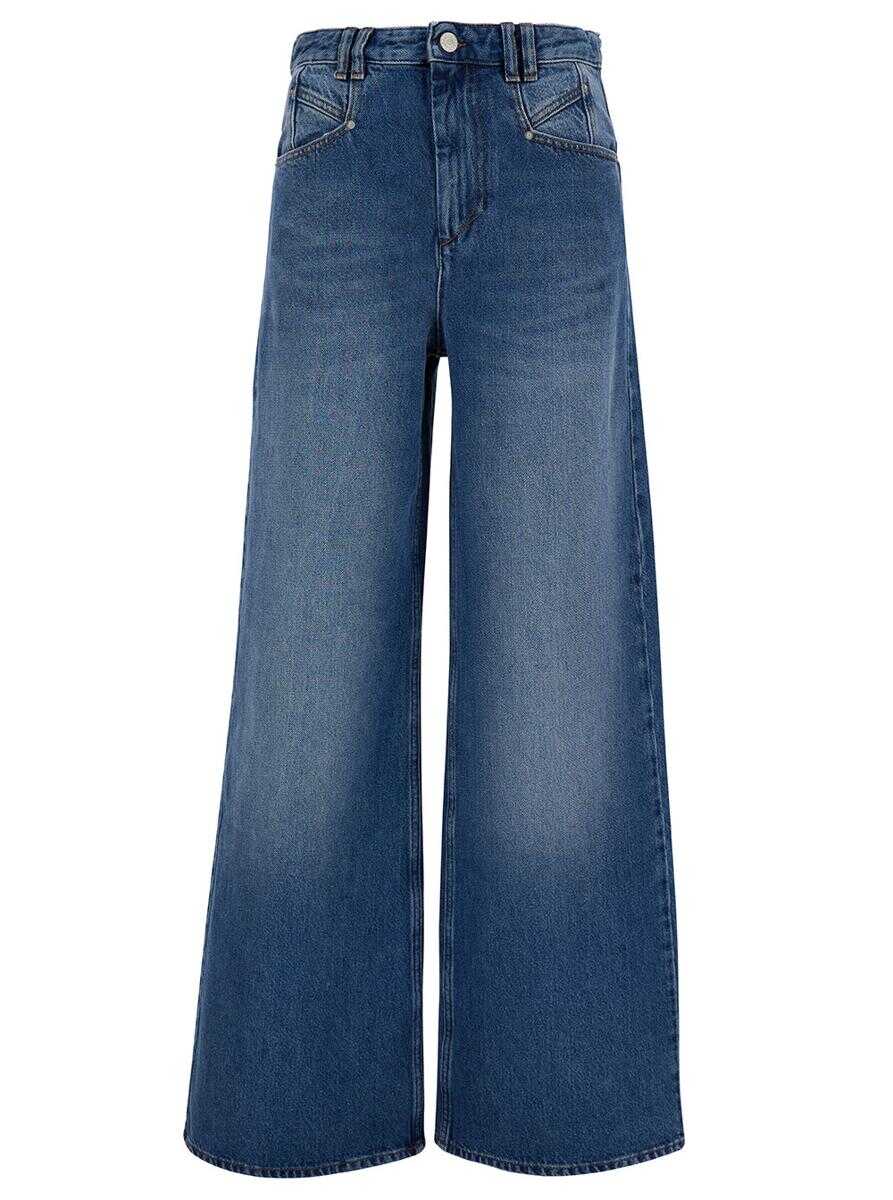 Poze Isabel Marant 'Lemony' Light Blue Flared Jeans with Logo Patch in Cotton Denim Woman BLU b-mall.ro 