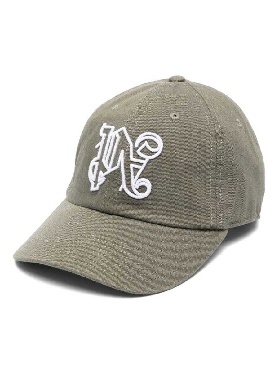 Palm Angels PALM ANGELS monogram-embroidered cotton cap MILITARY WHITE