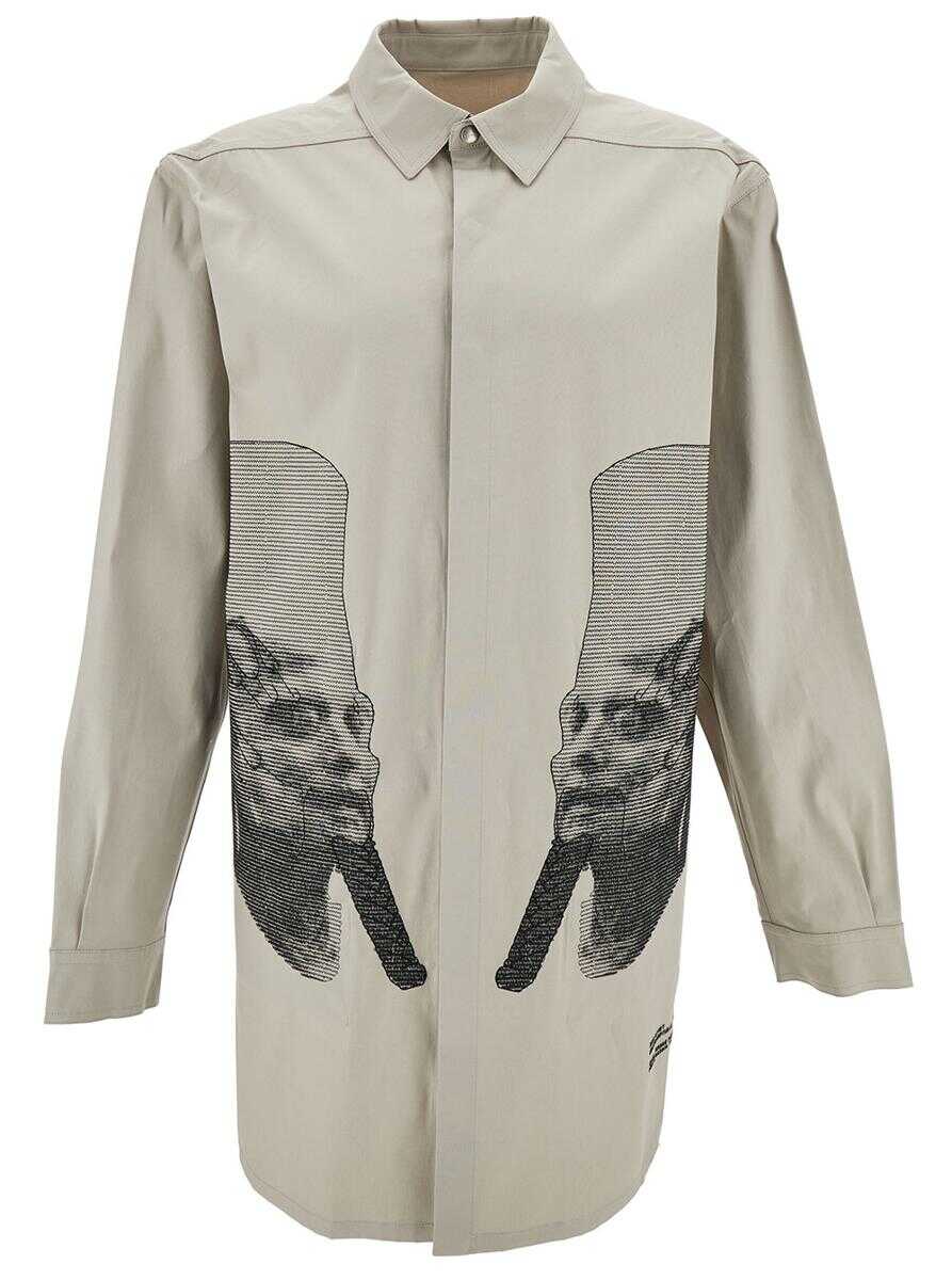 Rick Owens White Shirt with Contrasting Embroidery in Stretch Cotton Man GREY