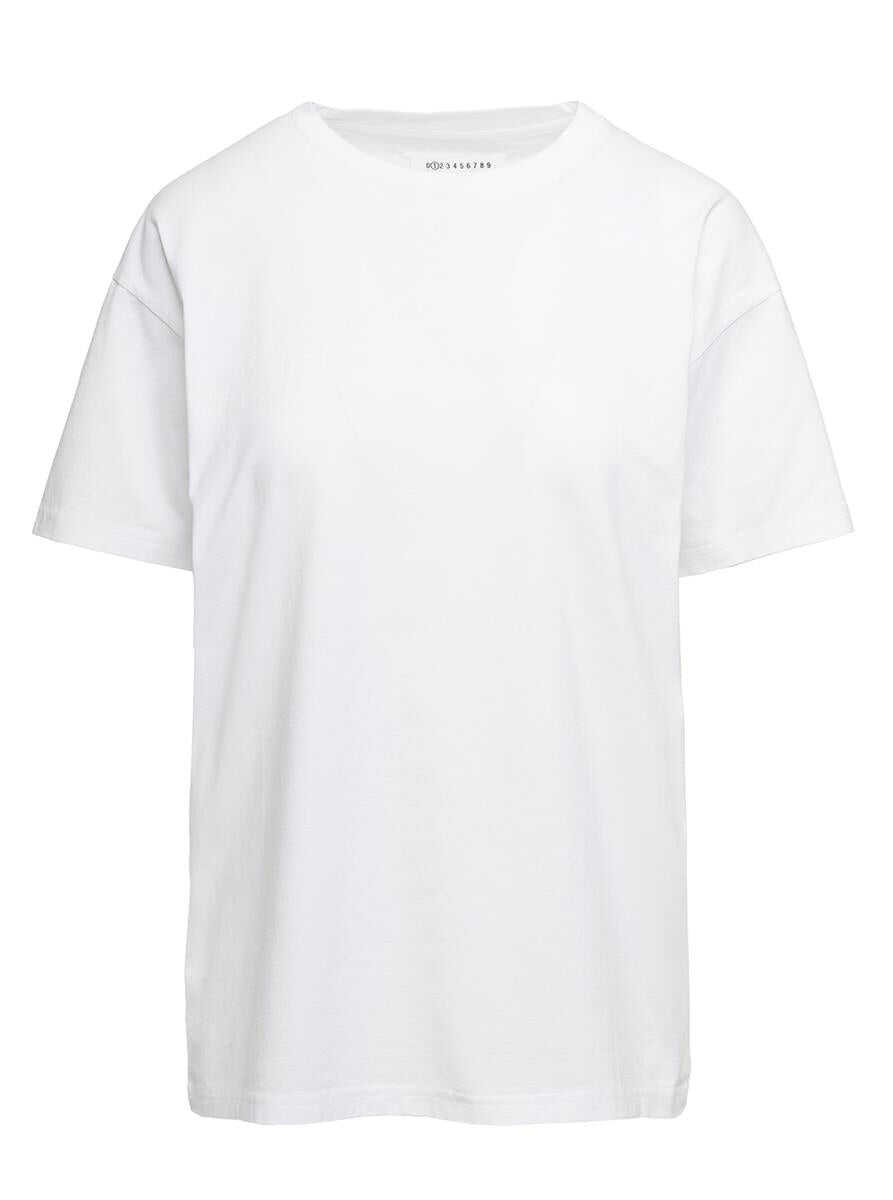 Maison Margiela White Crewneck T-Shirt with Tonal Lettering Print in Cotton Jersey Woman Maison Margiela WHITE