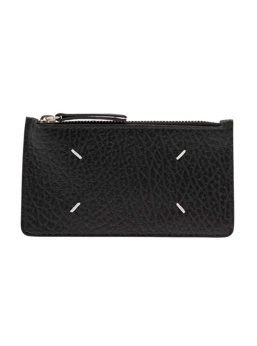 Maison Margiela Black Card-Holder with Four Signature Stitching in Grainy Leather Woman BLACK