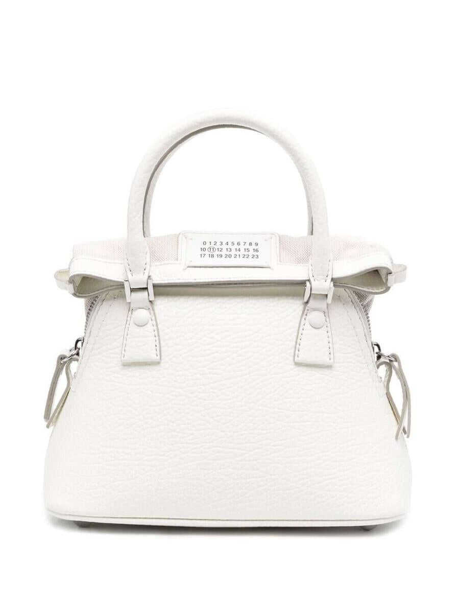 Maison Margiela \'5AC Micro\' White Shoulder Bag with Logo Label in Grainy Leather Woman Maison Margiela WHITE
