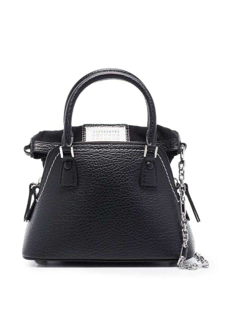 Maison Margiela \'5AC Micro\' Black Shoulder Bag with Logo Label in Grainy Leather Woman BLACK