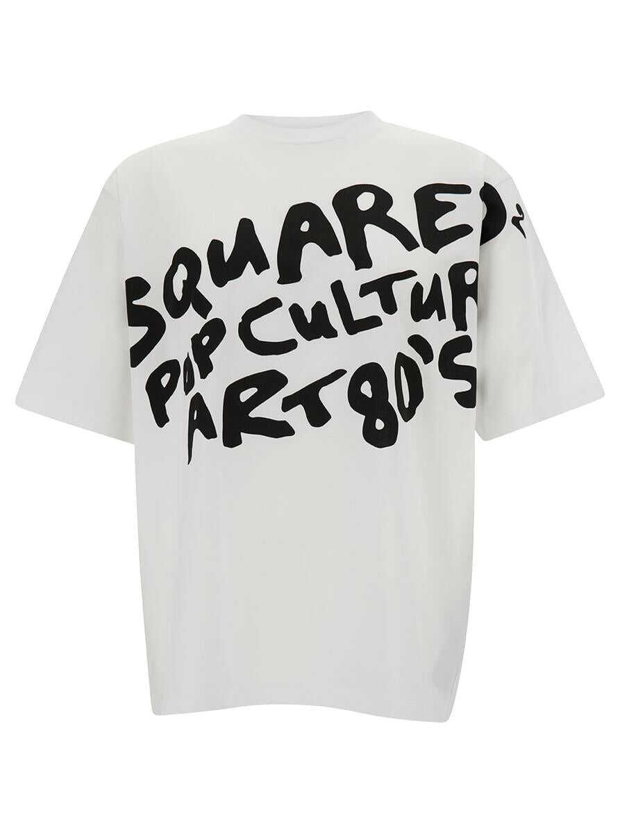 DSQUARED2 White Crewneck T-hirt with Contrasting Logo Print at the Front in Cotton Man WHITE