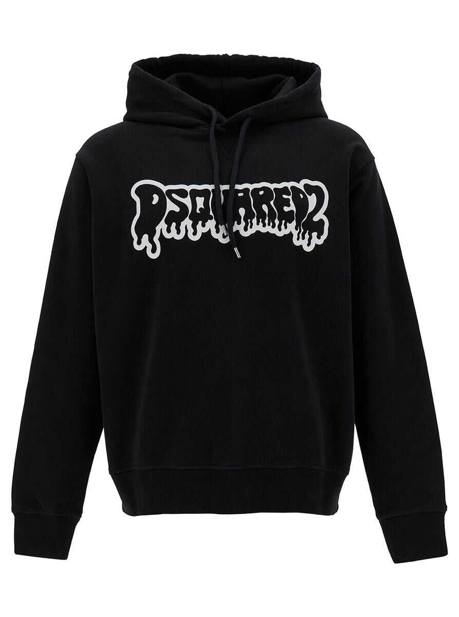 DSQUARED2 Black Hoodie with Graffiti Logo Print in Cotton Man BLACK