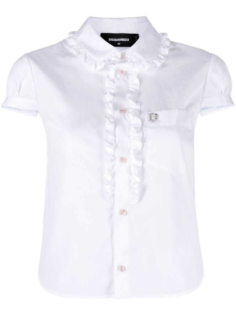 Poze DSQUARED2 DSQUARED2 ruffled-trim cotton shirt WHITE b-mall.ro 