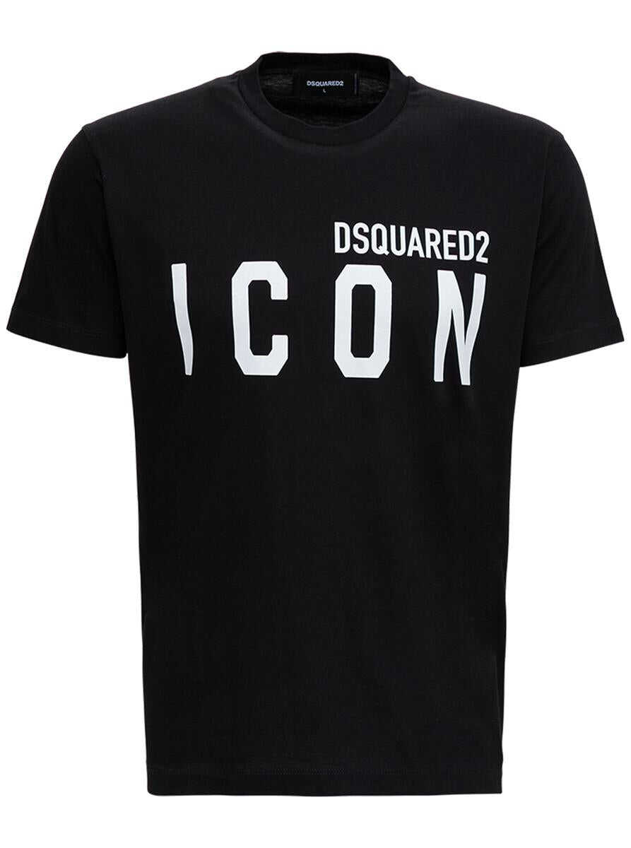 DSQUARED2 Icon Cotton T-shirt with Logo Print BLACK