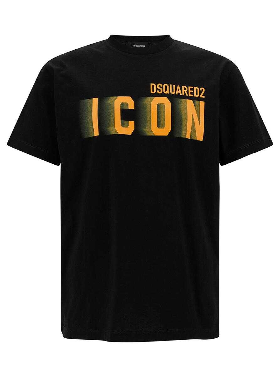 DSQUARED2 Black Crewneck T-Shirt with Icon Blur Logo Print in Cotton Man BLACK