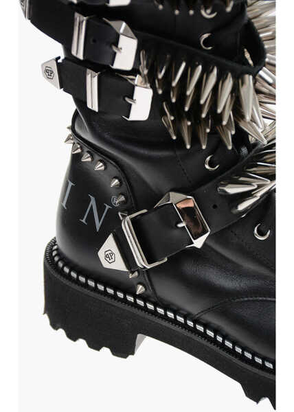 Cizme lungi Philipp Plein Leather Lace-Up Boots With All-Over Studs 4.5Cm Black Femei (BM 12498246) 3