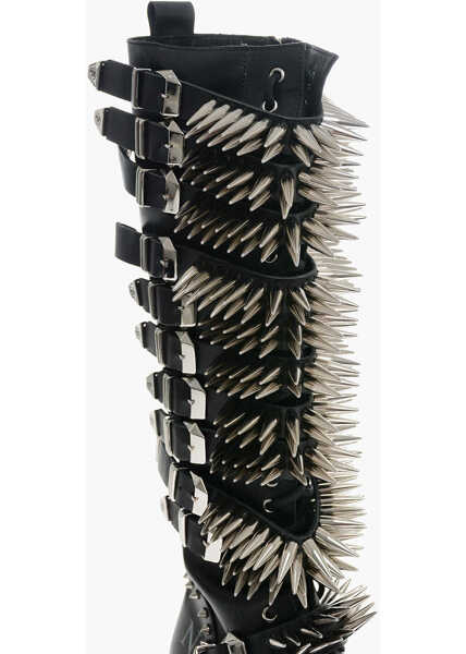 Cizme lungi Philipp Plein Leather Lace-Up Boots With All-Over Studs 4.5Cm Black Femei (BM 12498246) 4