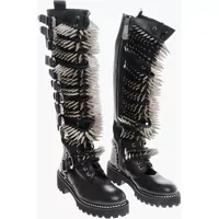 Cizme lungi Leather Lace-Up Boots With All-Over Studs 4.5Cm Femei