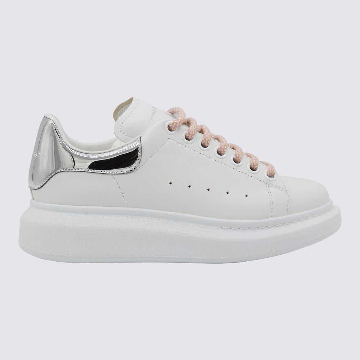 Alexander McQueen ALEXANDER MCQUEEN WHITE, PINK AND SILVER-TONE LEATHER OVERSIZED SNEAKERS WHITE