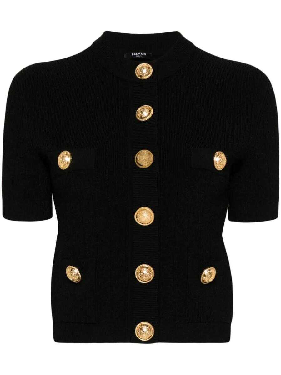 Balmain BALMAIN SHORT SLEEVE BUTTONED KNIT SHORT CARDIGAN CLOTHING BLACK