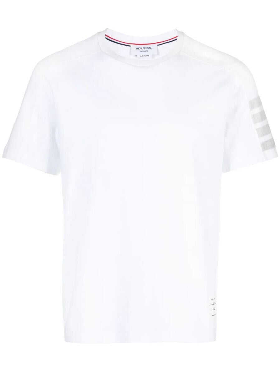 Thom Browne THOM BROWNE SHORT SLEEVE TEE WITH 4 BAR STRIPE IN MILANO COTTON CLOTHING WHITE