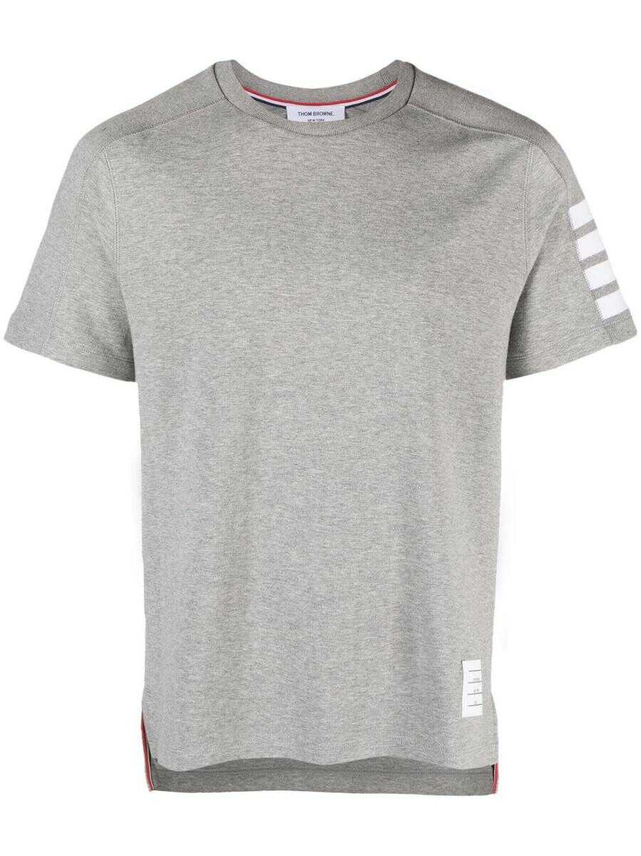 Thom Browne THOM BROWNE SHORT SLEEVE TEE WITH 4 BAR STRIPE IN MILANO COTTON CLOTHING GREY