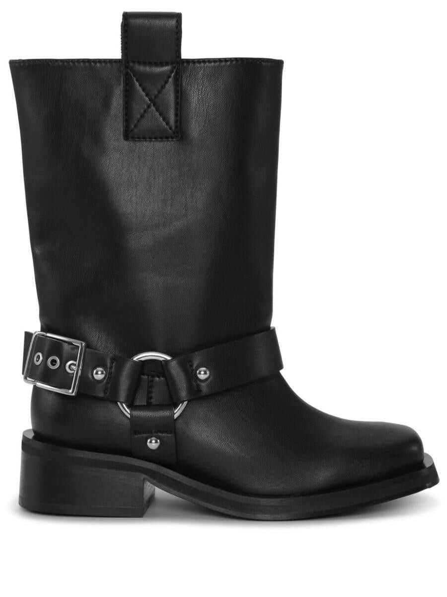 Ganni GANNI Leather tubular biker boots BLACK