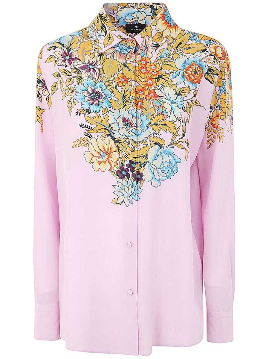 ETRO ETRO CREPE DE CHINE SHIRT CLOTHING PINK & PURPLE