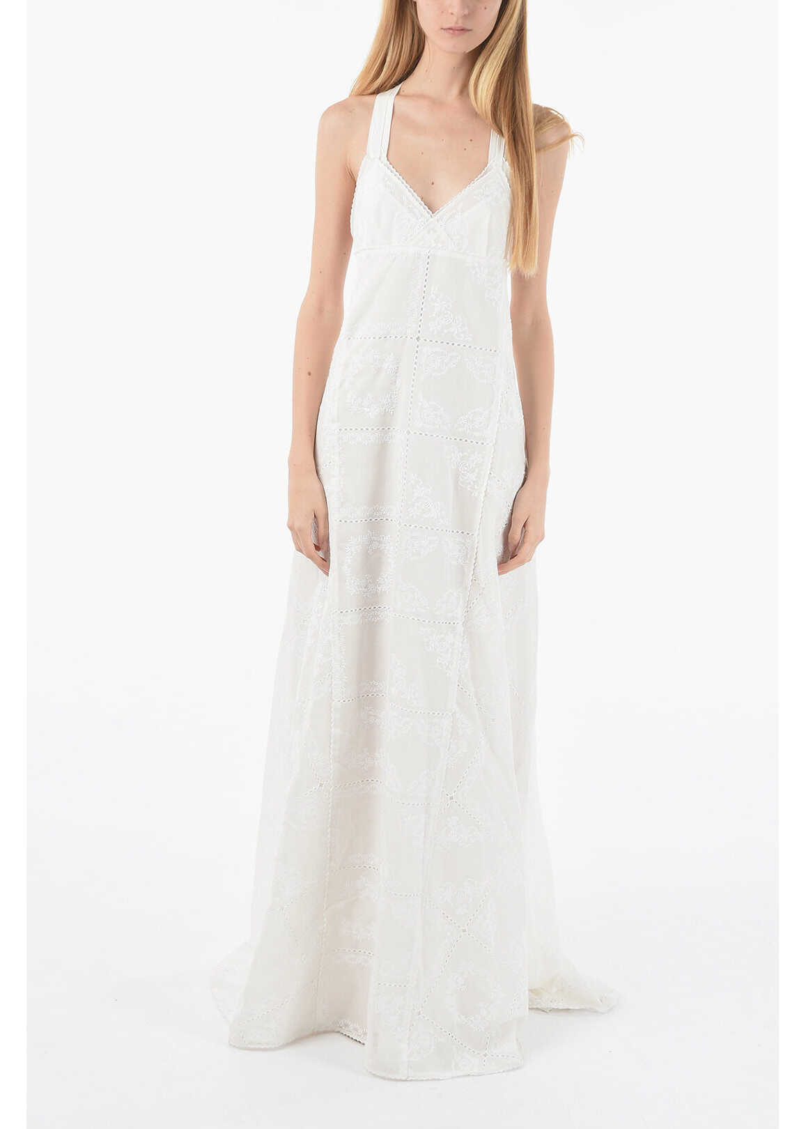 Chloe Silk And Cotton-Voile Maxi Dress With Broderie Anglais Motif White