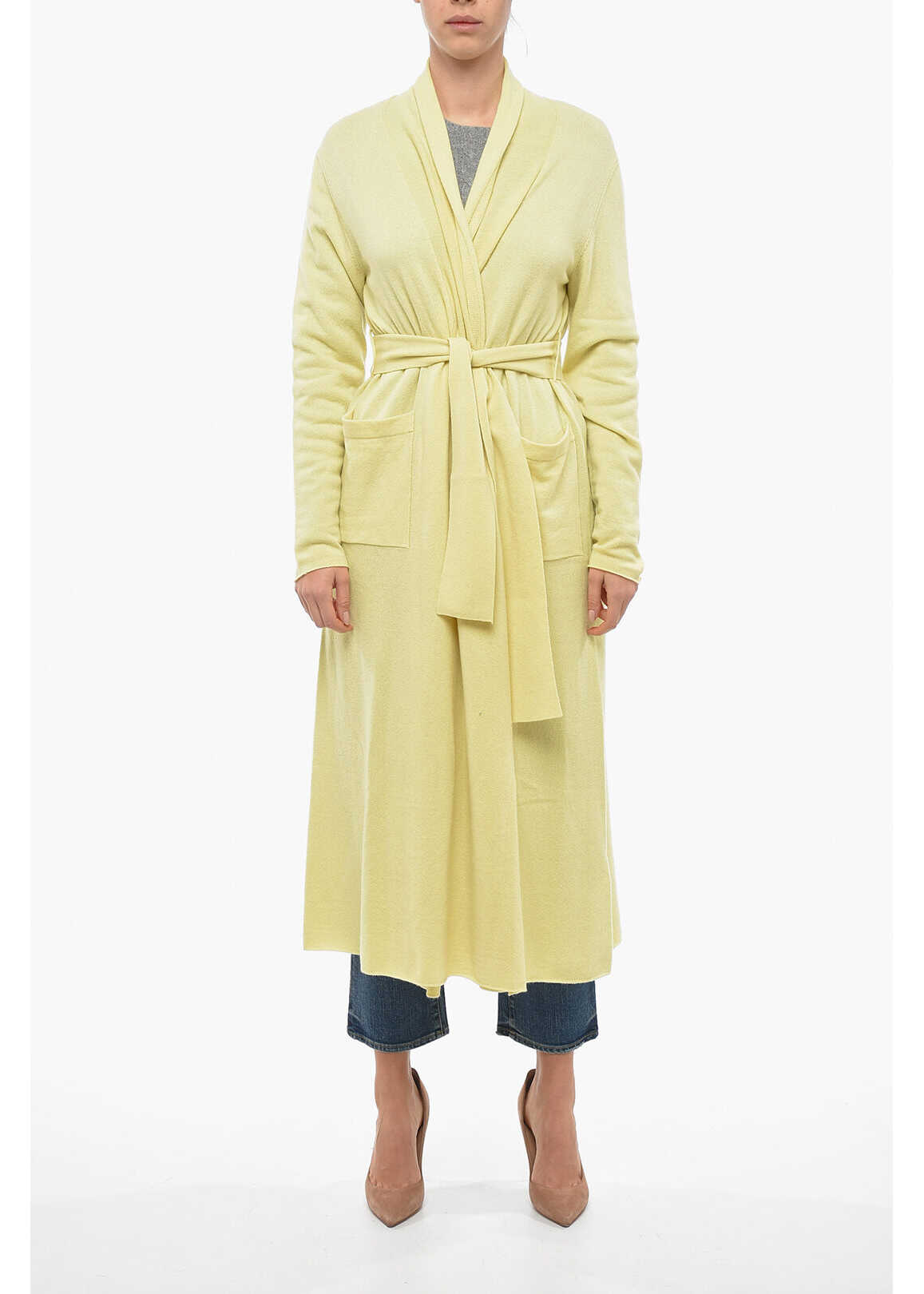 Jil Sander Belted Long Cashmere Cardigan Yellow